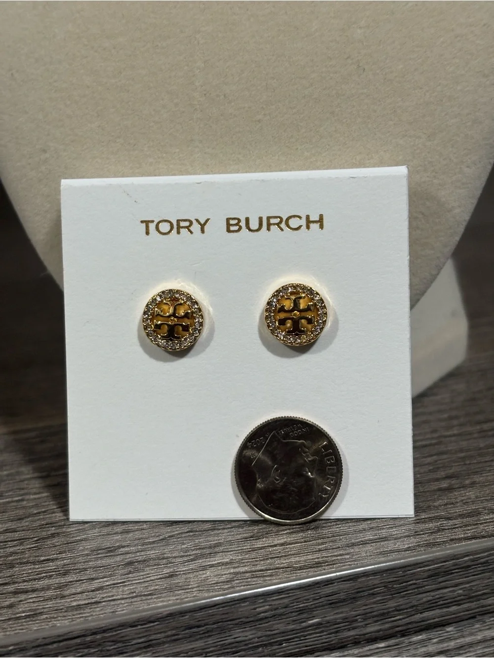 NWOT Tory Burch Icon Pave’ Stud Earrings